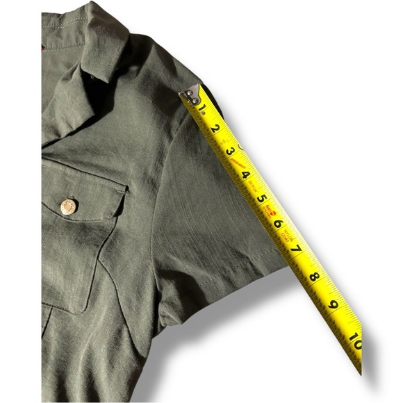 Guess Olive Green Military Style Rolled Hem Gold Zip Front Pockets Romper - Picture 6 of 16